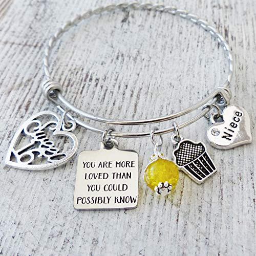 Sweet 16 Gifts for Niece 16th Birthday Niece Gifts From Aunt Bangle Bracelet Sweet 16 heart charm 16th Birthday Jewelry Cupcake You Are More Loved Than You Could Possibly Know Sweet 16 Gifts for Niece 16th Birthday Niece Gifts From Aunt Bangle Bracelet Sweet 16 heart charm 16th Birthday Jewelry Cupcake You Are More Loved Than You Could Possibly Know