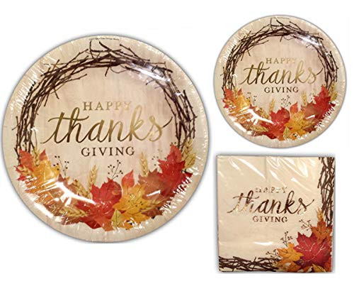 Happy Thanksgiving Disposable Dinnerware Set Bundle Includes Service for 20 20 Large Plates 20 Dessert Plates 30 Large Napkins