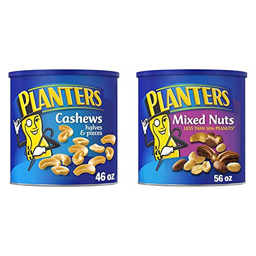 PLANTERS Cashew Halves Pieces 46 oz Resealable Canister - Roasted in Peanut Oil - Convenient Size Snack - Kosher Snack Mixed Nuts with Sea Salt 56 oz_ Resealable Canister PLANTERS Cashew Halves Pieces 46 oz Resealable Canister - Roasted in Peanut Oil - Convenient Size Snack - Kosher Snack Mixed Nuts with Sea Salt 56 oz_ Resealable Canister