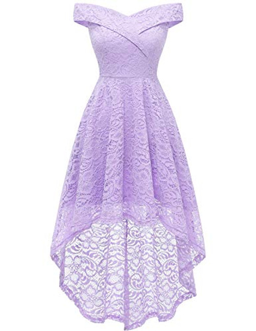 Wedding Dress for Women Formal Dresses Hi-Lo Dresses Floral Lace Off Shoulder Cocktail Dress Lavender 2XL