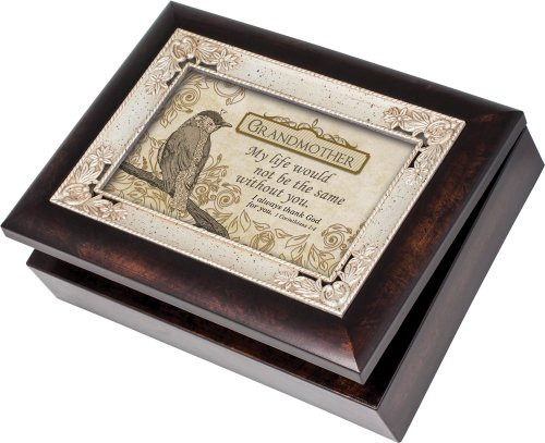 Cottage Garden Grandmother Burlwood With Silver Inlay Italian Style Music BoxJewelry Box Plays Amazing Grace