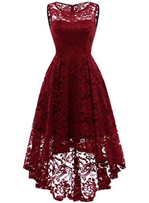 MUADRESS 6006 Vintage Floral Lace Sleeveless Hi-Lo Cocktail Formal Swing Dress M DarkRed MUADRESS 6006 Vintage Floral Lace Sleeveless Hi-Lo Cocktail Formal Swing Dress M DarkRed