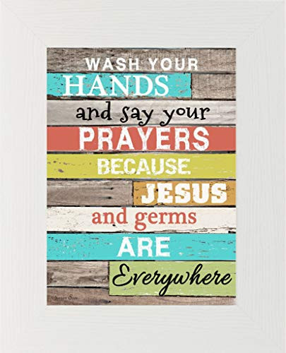 Summer Snow Wash Your Hands and Say Your Prayers Jesus Germs Framed Art Decor Picture