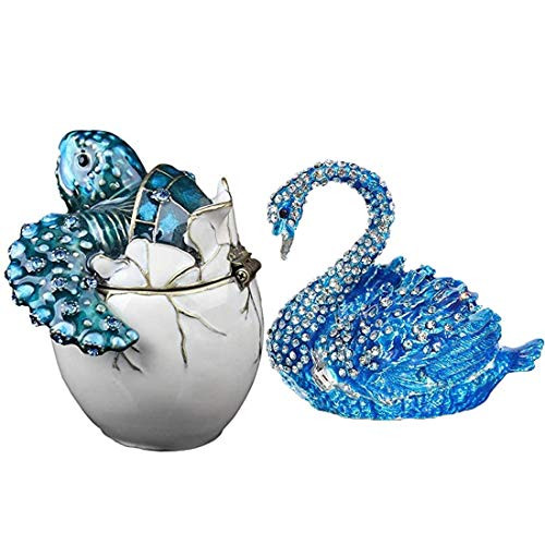 Alloy   Crystal Swan Figurine Jewelry Trinket Box-Sea Turtle Box Figurine Turtle Hinged Ring Holder