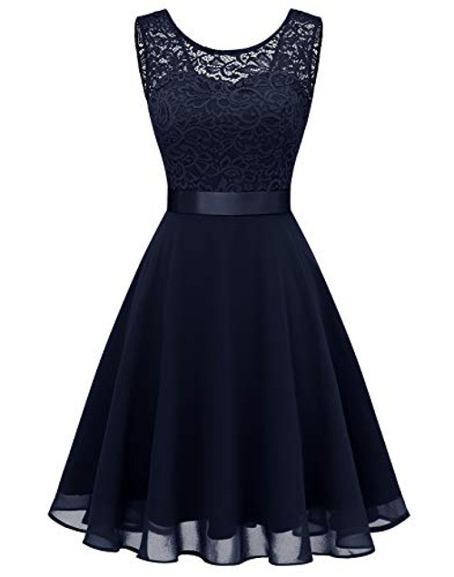 BeryLove Womens Short Floral Lace Bridesmaid Dress A-line Swing Party DressBLP7005NavyXL BeryLove Womens Short Floral Lace Bridesmaid Dress A-line Swing Party DressBLP7005NavyXL