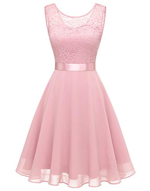 BeryLove Womens Short Floral Lace Bridesmaid Dress A-line Swing Party DressBLP7005PinkL BeryLove Womens Short Floral Lace Bridesmaid Dress A-line Swing Party DressBLP7005PinkL