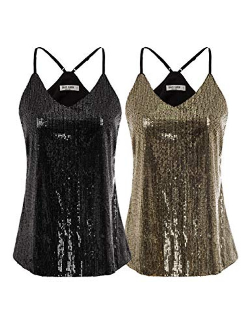 GRACE KARIN Women Shimmer Sequin Embellish Sparkle Tank Vest Tops Size M