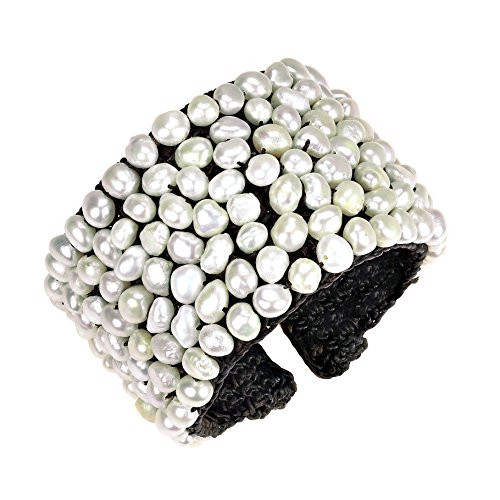 AeraVida Handmade Wide Mosaic Cultured Freshwater Pearl Cuff Bracelet AeraVida Handmade Wide Mosaic Cultured Freshwater Pearl Cuff Bracelet