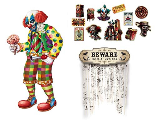 Creepy Carnival Decorations Zombie Halloween Set Jointed Clown Door Curtain Cutouts