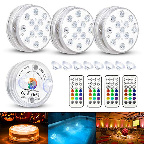 Underwater Pool Lights 4 Pack Waterproof 13 LED Submersible Pond Lights Remote Control RF with Suction Cups and Magnets Color Changing Decoration LED Pool Lights for Inground Pool Underwater Pool Lights 4 Pack Waterproof 13 LED Submersible Pond Lights Remote Control RF with Suction Cups and Magnets Color Changing Decoration LED Pool Lights for Inground Pool