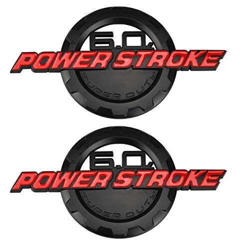 2 Pack Red 6_0L Power Stroke Super Duty Side Fender Emblems Badge Powerstroke 3D Logo Replacement for F250 F350