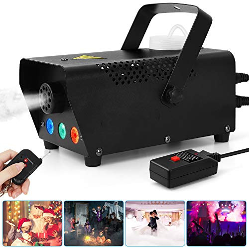 Christmas Fog Machine 500W Portable Led Fog Machine with 30cm Wired Receiver and 2 Remote Controls Three-Color Smoke Machine Suitable for ChristmasHalloweenThanksgivingWeddingPartyDJ
