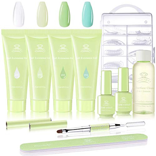 Makartt Poly Nail Extension Gel Kit Green Nail Extension Gel with Slip Solution Nail Art Equipment Kit for Beginner or Nail Technician P-89