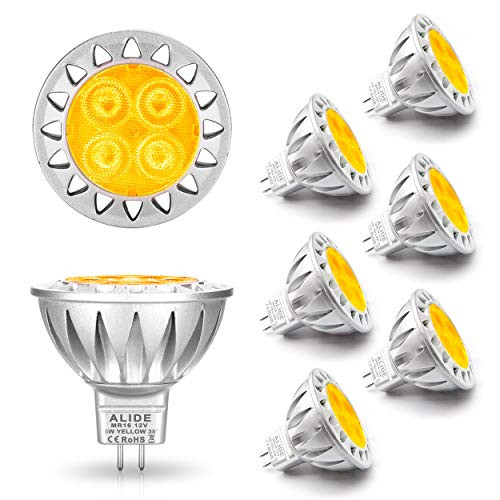 ALIDE MR16 GU5_3 Led Bulbs Yellow Amber 5W20W 35W 50W Halogen EquivLow Voltage 12V MR16 Yellow Color Bulb Spotlights for Outdoor Landscape Flood Yard Garden Tree LightingNot Dimmable38 Deg6 Pack