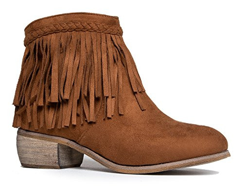 J_ Adams Bree Ankle Boot - Casual Western Fringe Cowboy Low Heel Bootie