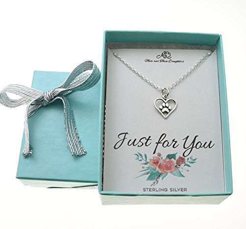 Paw Print in Heart Charm Pendant on a 16 Inch Sterling Silver Cable Chain_ Paw Print Jewelry_ Heart Jewelry_ Dog Gifts_ Dog Mama