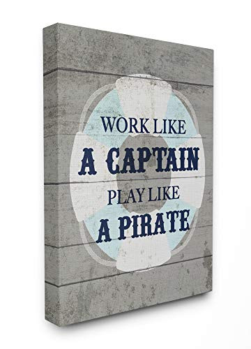 Stupell Industries Work Captain Play Like a Pirate Lifesaver Plank Look Canvas Wall Art 16 x 20 Design by Artist Daphne Polselli