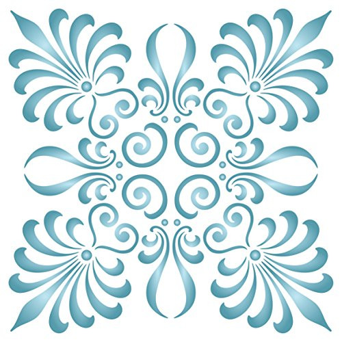 Palmette Square Stencil - (size 6.5w x 6.5h) Reusable Wall Stencils for Painting - Greek inspired Allover Damask Decor Ideas - Use on Walls, Floors, Fabrics, Glass, Wood, and More