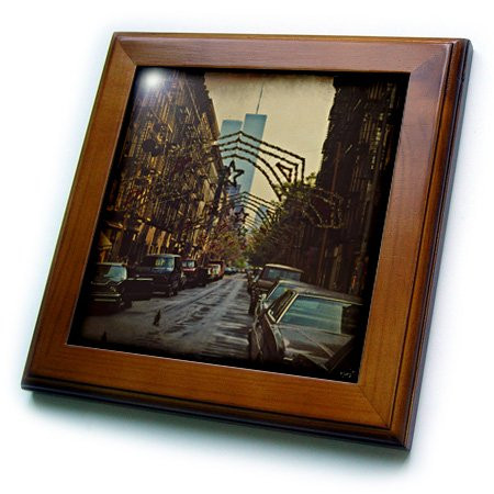 3dRose ft-55989-1 Little Italy World Trade Center Framed Tile 8 by 8-Inch