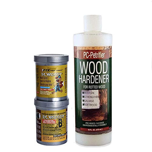 PC-Products PC-Woody Wood Repair Epoxy Paste Two-Part 12 oz and PC-Petrifier Wood Hardener 16 oz Kit