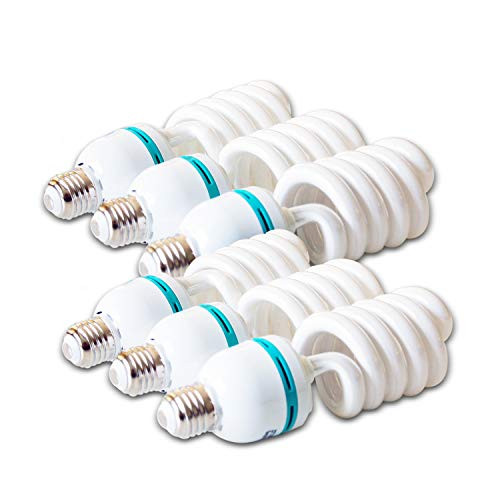 LimoStudio 6-Pack 45W Full Spectrum Spiral Photo Light Bulb Energy Saving 6500K Pure White Daylight Balanced CFL Light for Photography and Video AGG2707