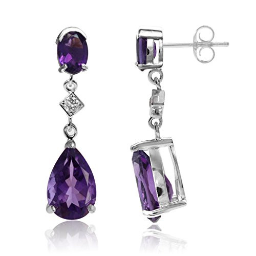 Silvershake 5_58ct_ Natural African Amethyst and White Topaz 925 Sterling Silver Drop Dangle Post Earrings Silvershake 5_58ct_ Natural African Amethyst and White Topaz 925 Sterling Silver Drop Dangle Post Earrings