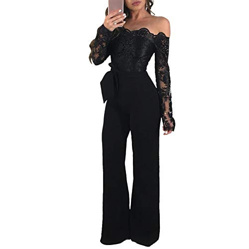 Aro Lora Womens Off Shoulder Jumpsuit Floral Embroidery Lace See Through Wide Leg Romper XX-Large Black Aro Lora Womens Off Shoulder Jumpsuit Floral Embroidery Lace See Through Wide Leg Romper XX-Large Black