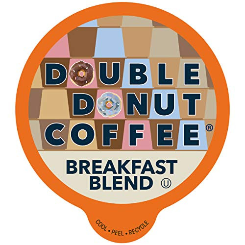 Double Donut Breakfast Blend Coffee Pods Medium Roast Coffee Single Serve Coffee For Keurig K Cups Machines Breakfast Blend in Recyclable Pods Hot or Iced Coffee 96 Count