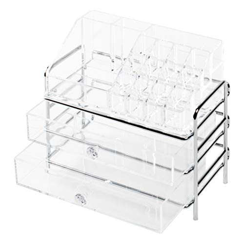 Richards Homewares Cosmetic Storage Organizer 16 Compartments and 2 Drawers Clear