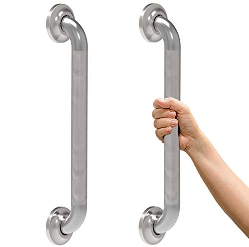 AmeriLuck Grab Bar with Knurled Anti-Slip Grip ADA Compliant 500lbs Supporting Stainless Steel Brushed Nickel 16in 2PK