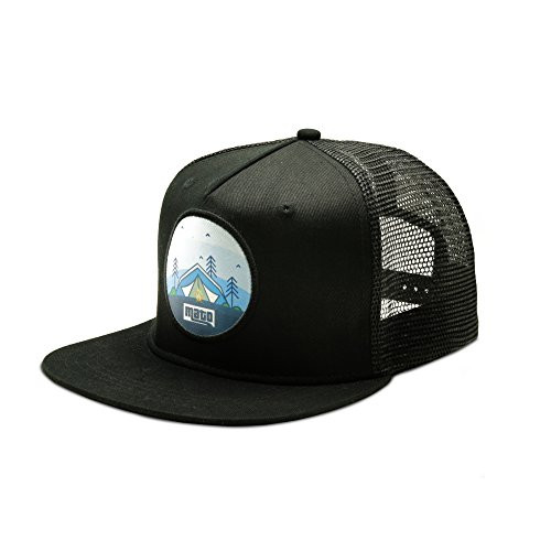 Mato Trucker Hat Snapback Happy Camper Flat Brim Mesh Baseball Cap Black