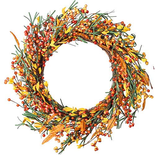 Artiflr 18 Inch Artificial Fall Wreath Door Wreath Autumn Wreath Berry Wreath Fall Decorations Harvest Thanksgiving Door Wreath for Front Door with Leaf and Berry Artiflr 18 Inch Artificial Fall Wreath Door Wreath Autumn Wreath Berry Wreath Fall Decorations Harvest Thanksgiving Door Wreath for Front Door with Leaf and Berry