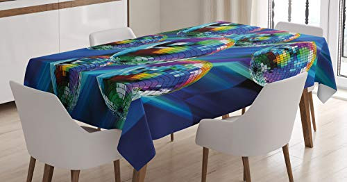 Ambesonne 70s Party Tablecloth Colorful and Funky Vibrant Disco Balls in Abstract Night Club Dancing Theme Art Rectangular Table Cover for Dining Room Kitchen Decor 60 X 90 Indigo