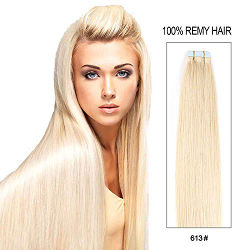 Tape in Hair Extensions Human Hair 18 inch 50gpack 20pcs Seamless Skin Weft Remy Straight Hair 613 Blonde Tape in Hair Extensions Human Hair 18 inch 50gpack 20pcs Seamless Skin Weft Remy Straight Hair 613 Blonde