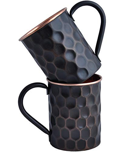 Staglife Black Diamond Moscow Mule Copper Mugs   Copper Cups for Moscow Mules Hammered Finish Set of 2