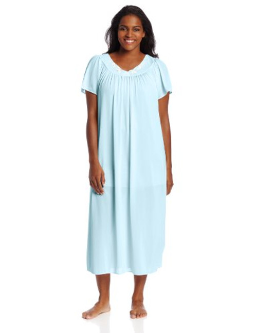 Miss Elaine Womens Plus-Size Tricot Long Nightgown Sea Foam 3X