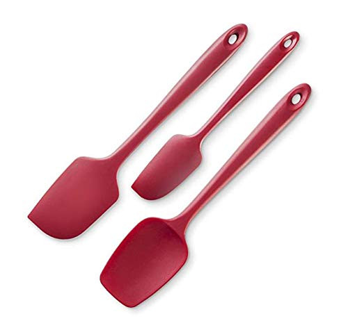 3-Piece Silicone Spatula Set-600F Heat Resistant Non Stick Rubber Kitchen Spatulas for Cooking Baking and Mixing-Strong Stainless Steel Core and Pro Grade Silicone Red