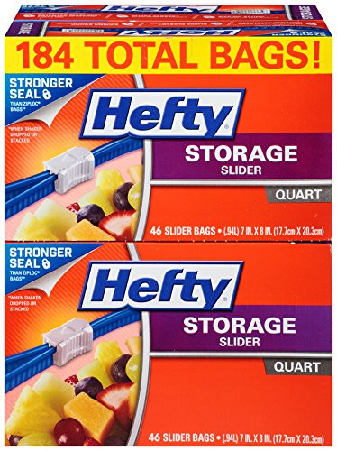 Hefty Slider Storage Bags Quart Size 46 Count Pack of 4 184 Total