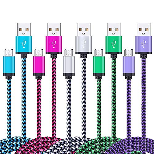 Micro USB Cable, 5Pack Nylon Braided Micro USB Charging Cord, Super Durable USB 2.0 to Micro USB Fast Charger Compatible Samsung Galaxy S7 Edge/S7/S6 Edge/S6, Note 5/4/2, HTC, LG G4, BlackBerry