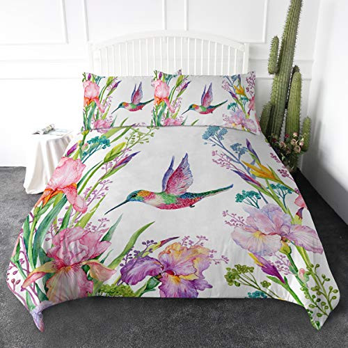 ARIGHTEX Tropical Birds Bedding Watercolor Hummingbird and Flowers Duvet Cover 3 Pieces Exotic Wildlife Bed Set White Abstract Bedspread Twin ARIGHTEX Tropical Birds Bedding Watercolor Hummingbird and Flowers Duvet Cover 3 Pieces Exotic Wildlife Bed Set White Abstract Bedspread Twin