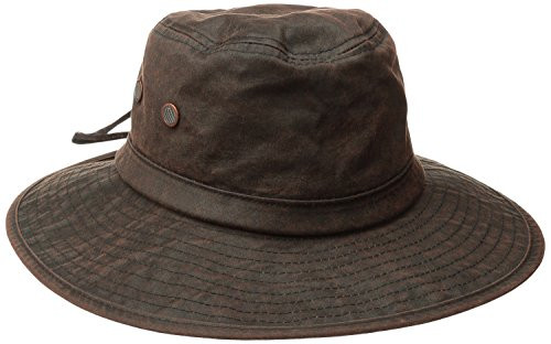 San Diego Hat Co_ Mens Distressed Wax Cloth Hat with Adjustable Suede Chin Cord Brown One Size