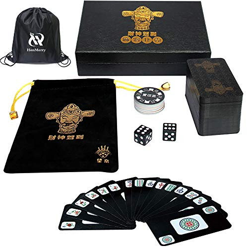 144 cards Travel game set AccessoriesChinese Mahjong Mah Jong Mahjongg Mah-Jongg Mah Jongg Majiang Playing Cards gameWaterproof Mahjong card with Gift boxBest Gift for majhong lover and begin