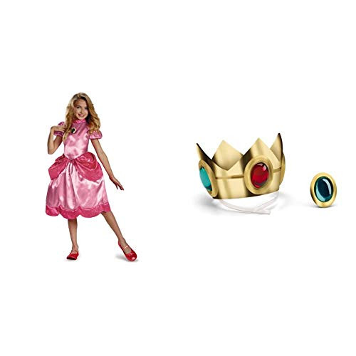 Nintendo Super Mario Brothers Princess Peach Classic Girls Costume Medium7-8   Nintendo Super Mario Brothers Princess Peach Crown and Amulet