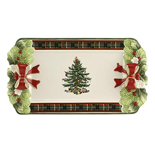 Spode Christmas Tree Figural Tartan Tray 12in- Ceramic