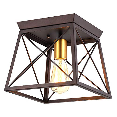 Pauwer Industrial Flush Mount Ceiling Light Square Metal Cage Chandelier Oil Rubbed Bronze Vintage Rustic One Light Flush Mount Ceiling Light Fixture Pauwer Industrial Flush Mount Ceiling Light Square Metal Cage Chandelier Oil Rubbed Bronze Vintage Rustic One Light Flush Mount Ceiling Light Fixture