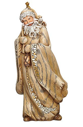 Roman Josephs Studio Santa Figure Mosaic and Wood Carved Finish 10_75 H Polyresin Christmas Collection Home Decor Adorable Gift Durable Beautifully Detailed