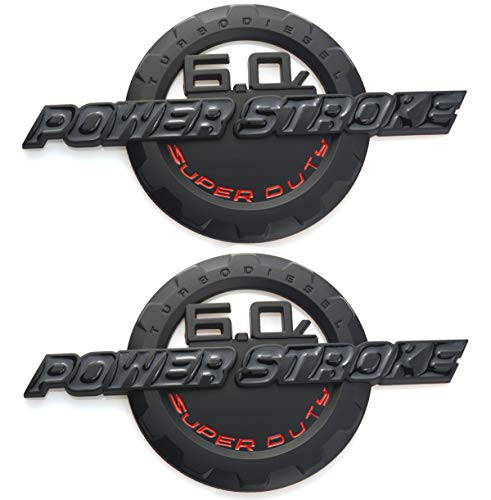 2 Pack 6_0L POWER STROKE SUPER DUTY Side Fender Emblems Badge Powerstroke 3D logo Compatible for Ford F250 F350 BlackRed