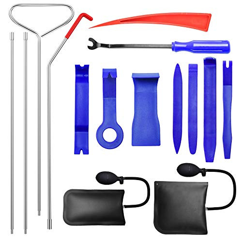 HIRALIY Professional Automotive Car Tool Kit Essential Automotive Car Tool with Long Reach Grabber Air Wedge Auto Trim Removal Tool Set for Car and Trucks