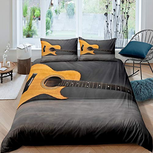 Feelyou Guitar Bedding Set Rock Music Theme Duvet Cover for Kids Boys Girls Adults 3D Guitar Print Comforter Cover Musical Pattern Bedspread CoverRoom Decor 2Pcs Bedding Twin Size