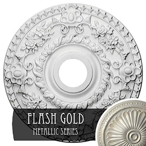 Ekena Millwork CM18ROFLS Rose Ceiling Medallion 18OD x 3 12ID x 1 12P Fits Canopies up to 7 14 Hand-Painted Flash Gold